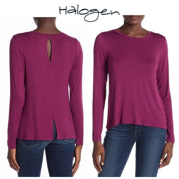 Halogen Tops - NWOT Halogen Purple Magenta Long Sleeve Keyhole T